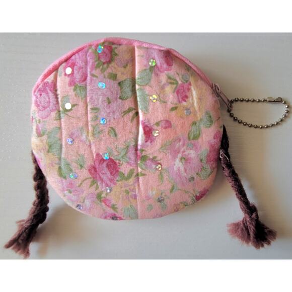 Girl Doll Face With Braids Coin Change Cosmetic Plush Purse with Key Chain New - Picture 2 of 5